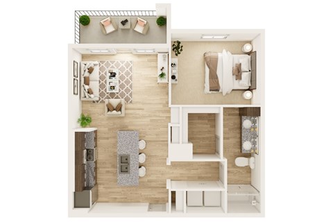 Floor plan for 1 bed, 1 bath, 809 sqft